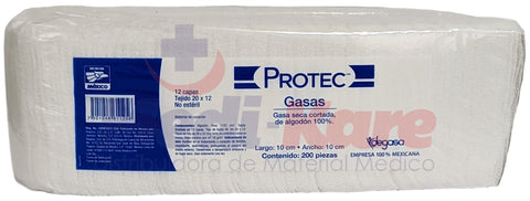 ESPONJA DE GASA 10X10 SIN TRAMA (20X12) PROTEC C/200