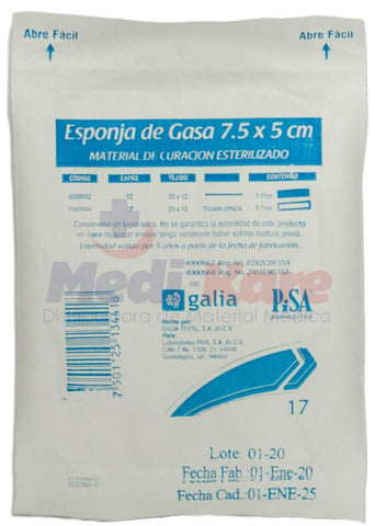 GASA 7.5X5 C/5 ESTERIL (SIN TRAMA) PISA